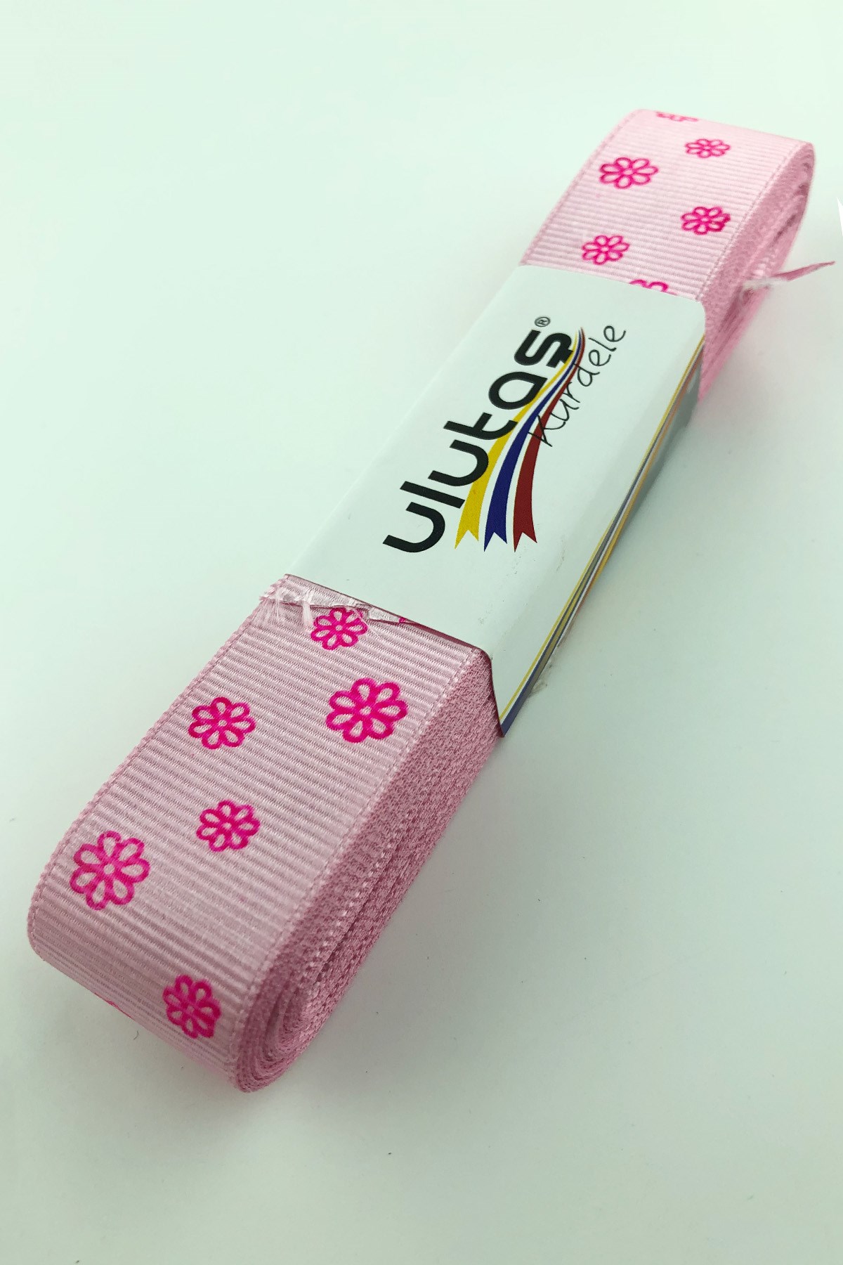 Neon Pembe Papatya Baskılı Grogren kurdele 2,5 cm