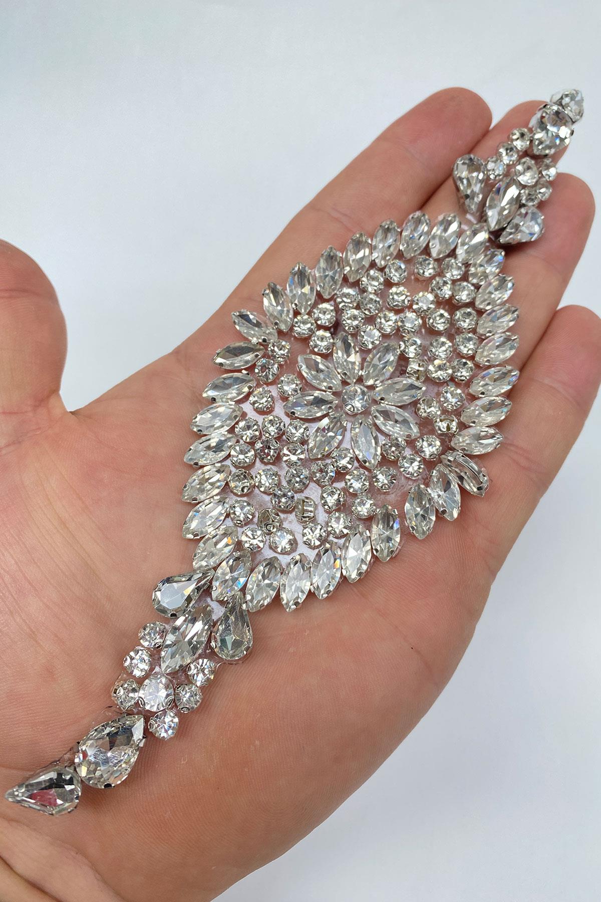 Parlak Taş İşlemeli Aplik Motif Şerit 1 Adet