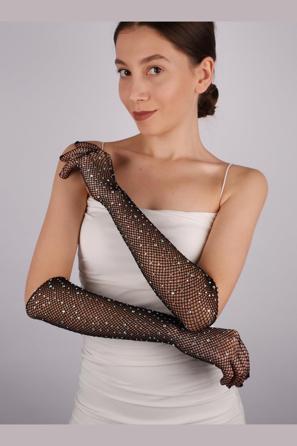 Wholesale Shiny Stone Mesh Gloves Party And Dance Gloves