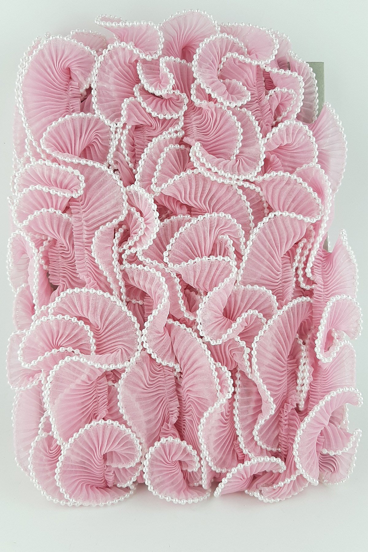 Pembe  İncili Plise Fırfır