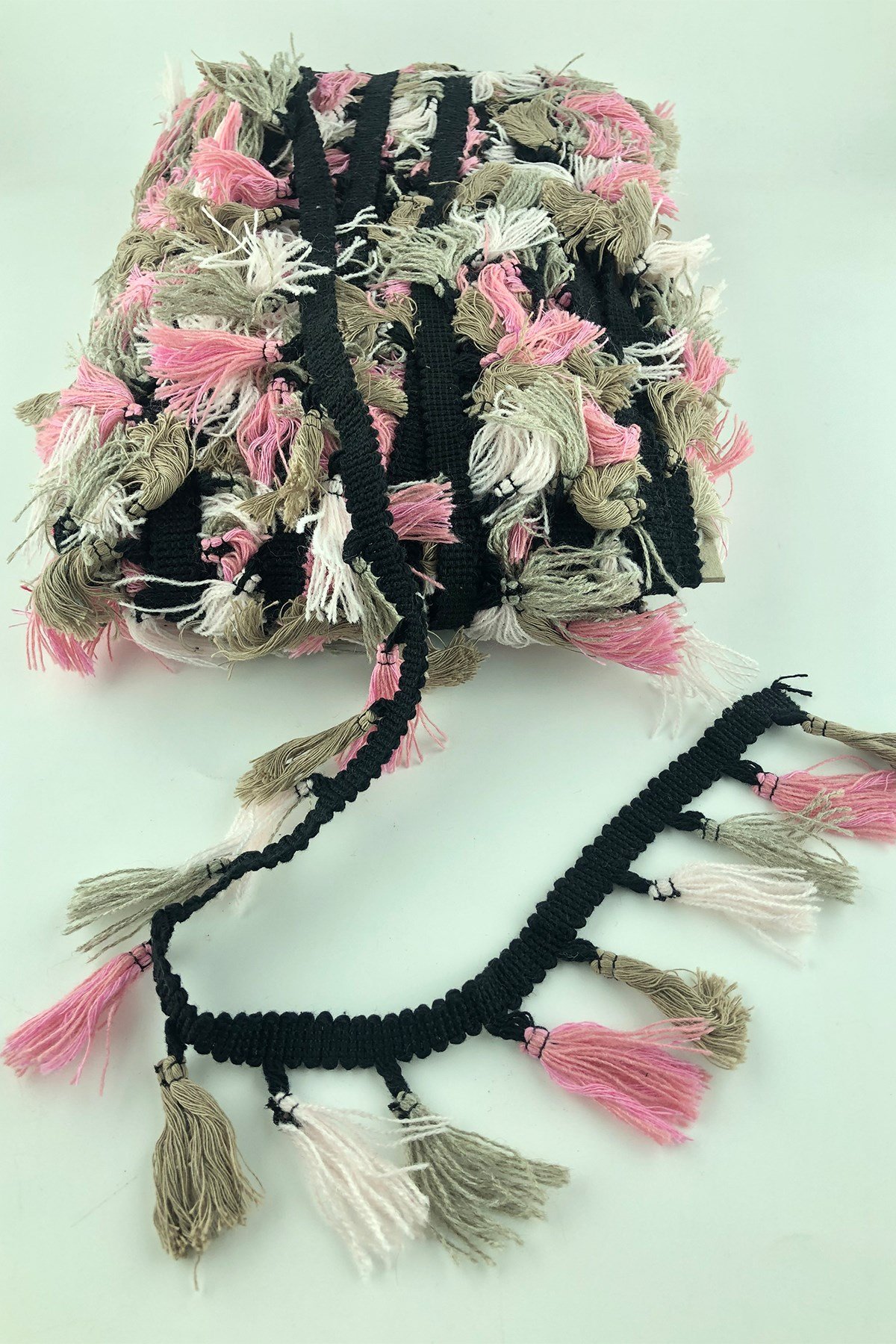 Pink Beige Cream Cotton Fringe Tassel