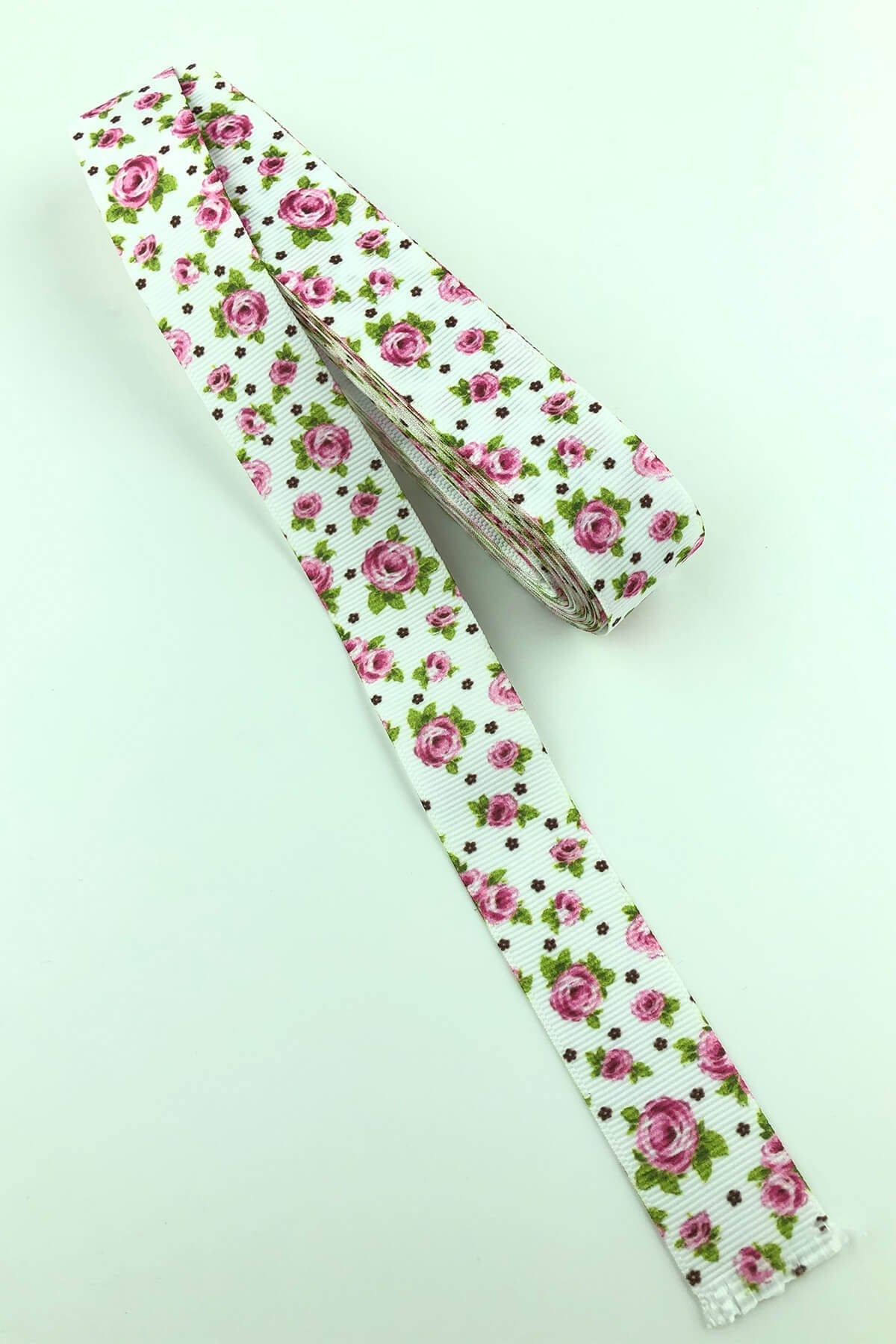 Pink Flower Pattern Grosgrain Ribbon 10 Mt