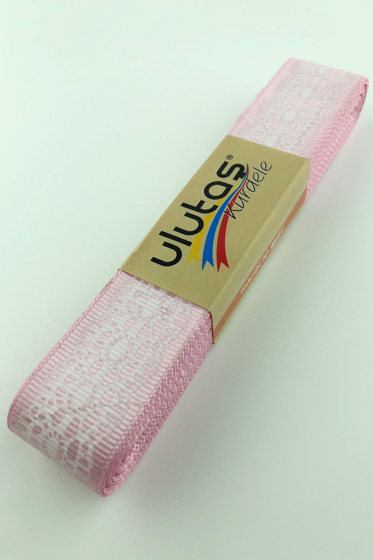 Pembe Dantel Baskılı Grogren Kurdele 2,5 cm