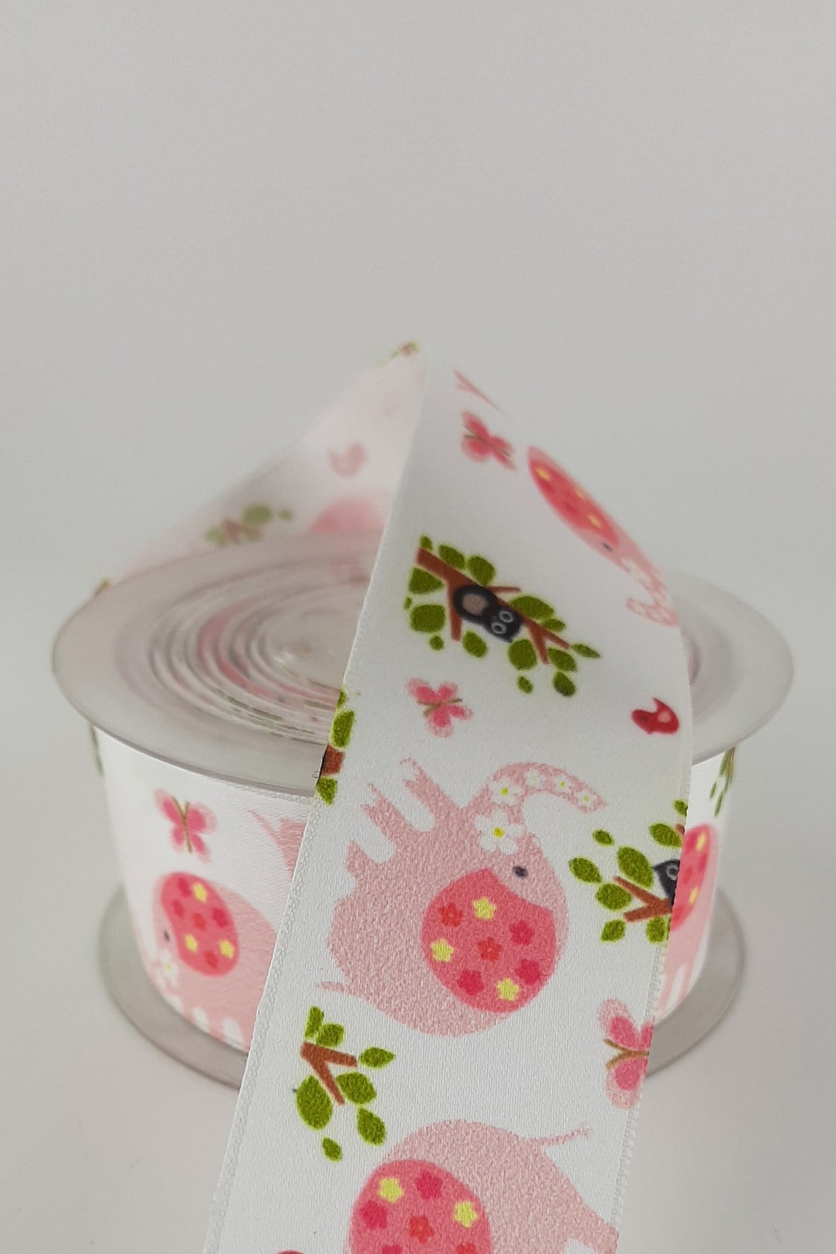 Pink Elephant Patterned Satin Ribbon 4 cm 20 m