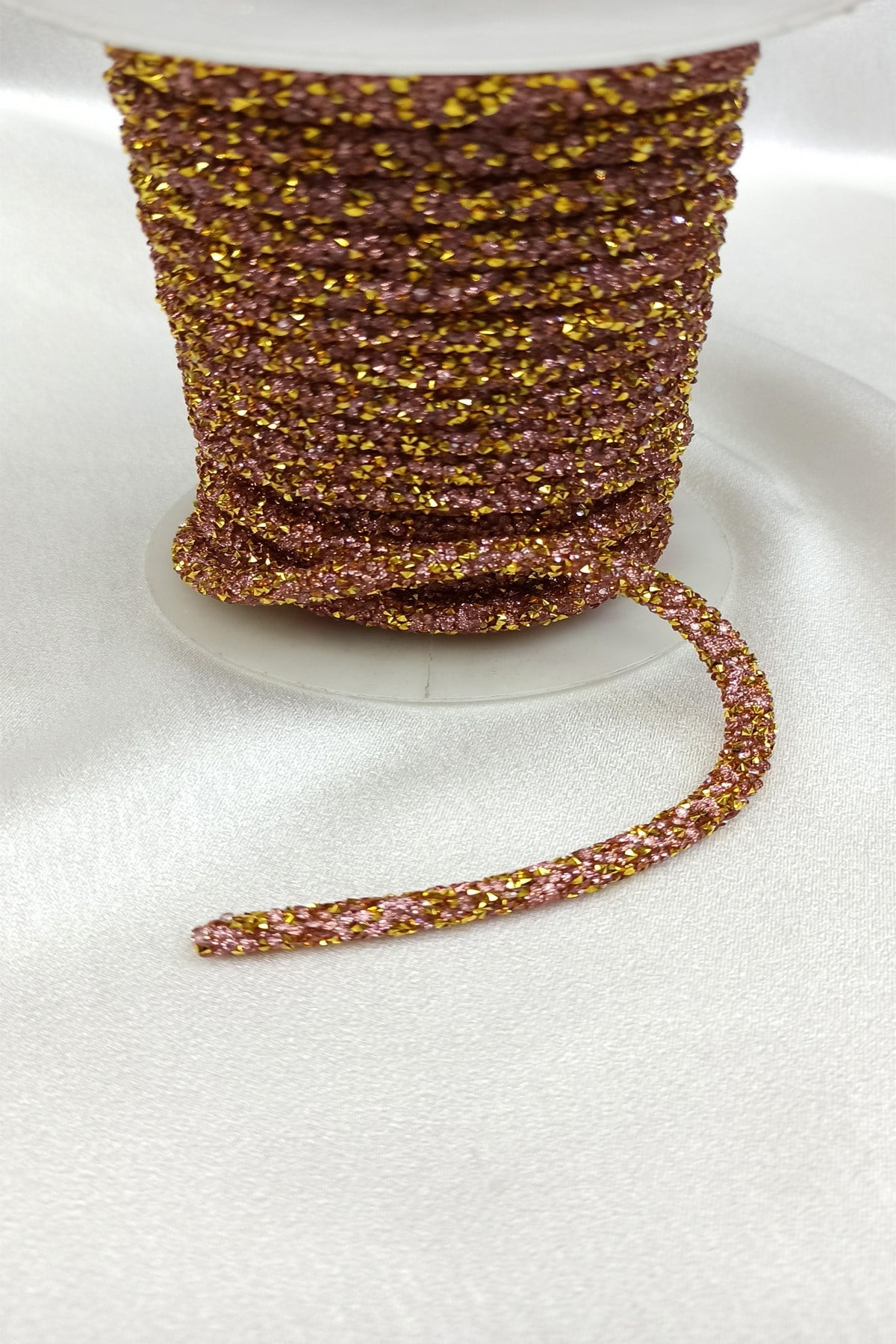 Pink Gold Bead Embroidered Ribbon
