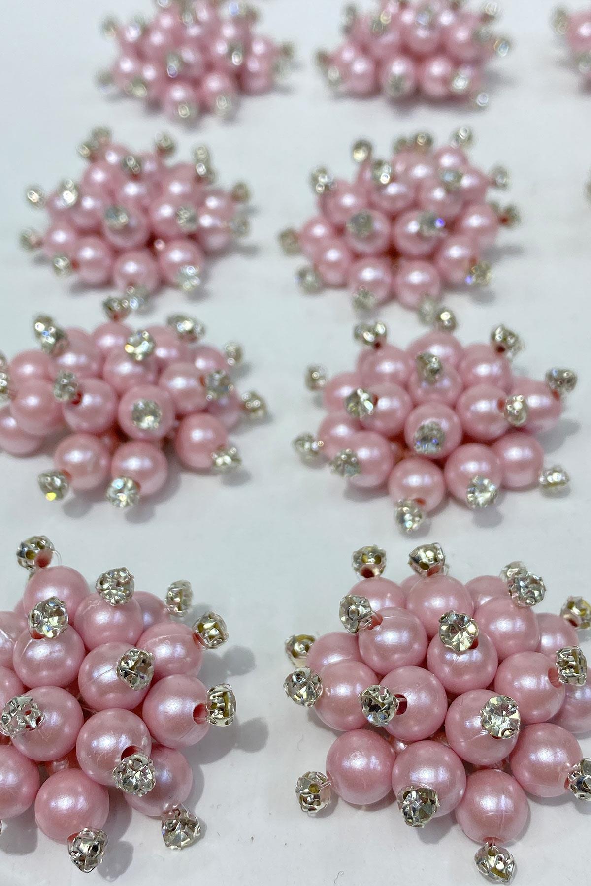 Pembe İnci Boncuklu Taşlı Broş