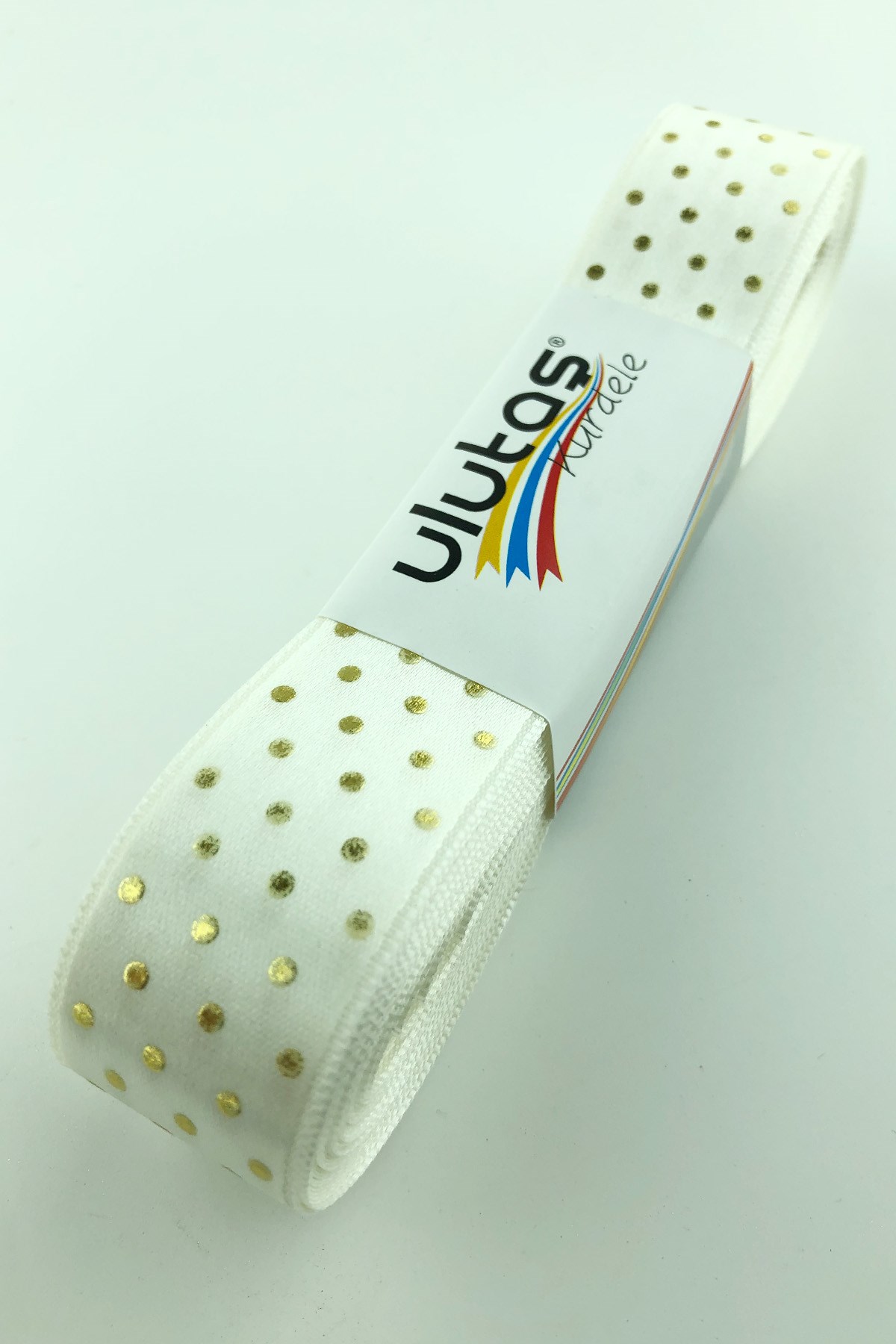 Puantiyeli Gold Varak Baskılı Saten Kurdele 2,5 cm