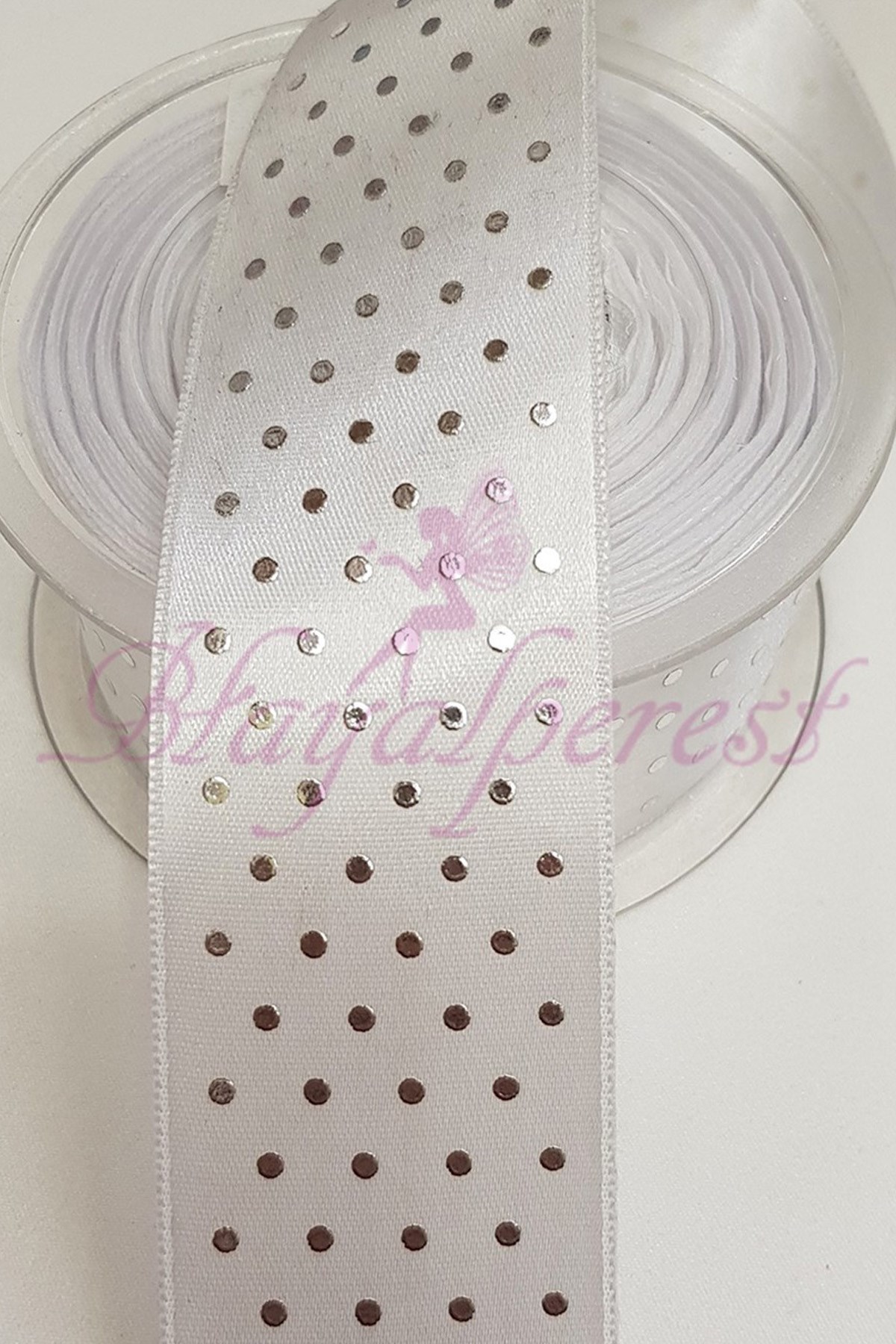 Cream Polka Dot Print Satin Ribbon 4Cm