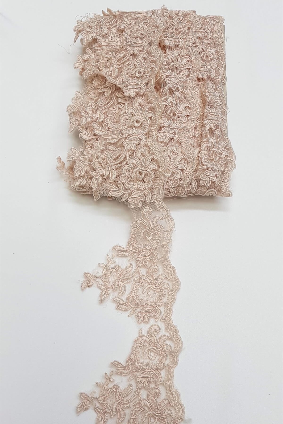 Powder French Guipure Border Lace