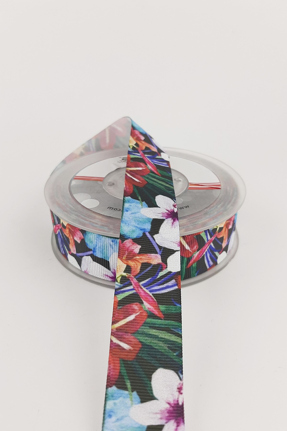 Colorful Floral Patterned Grosgrain Ribbon 2.50 cm 20 mt