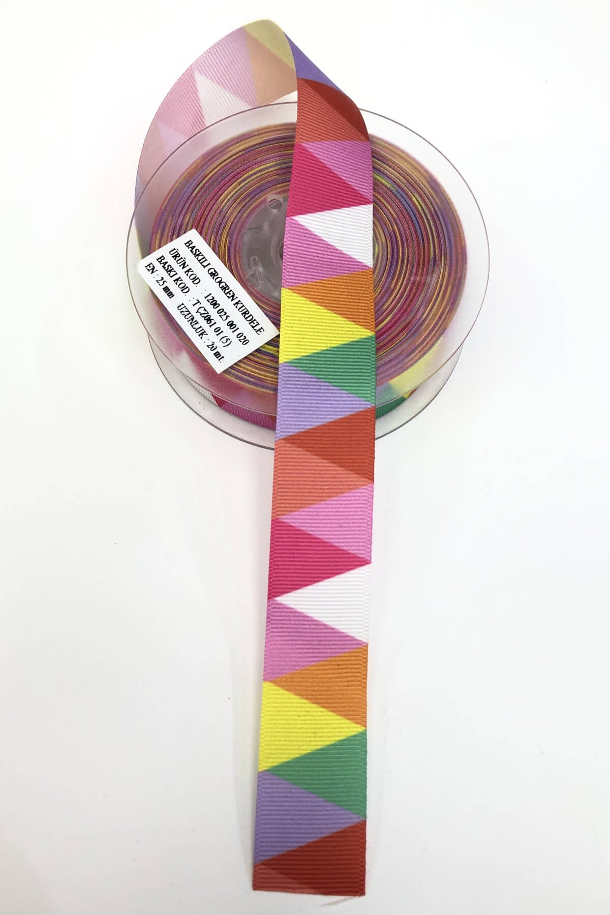 Renkli Üçgen Baskılı Grogren Kurdele