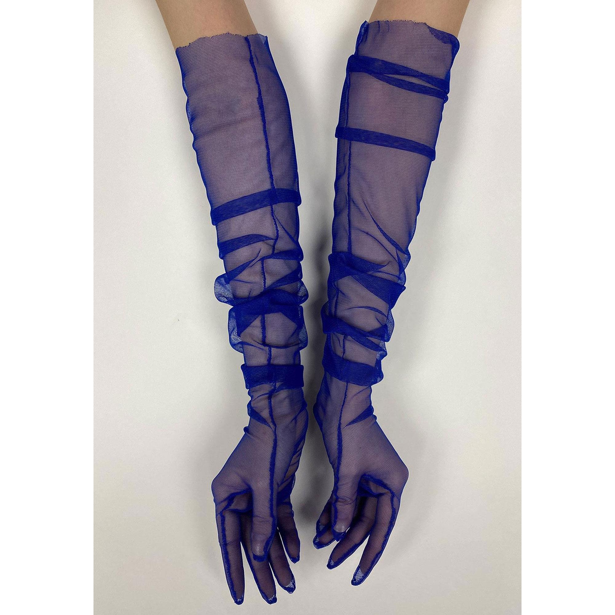 Saks Mavi 10 Adet Gelin Eldiveni Tül Eldiven Nikah/Düğün/Parti Eldiveni