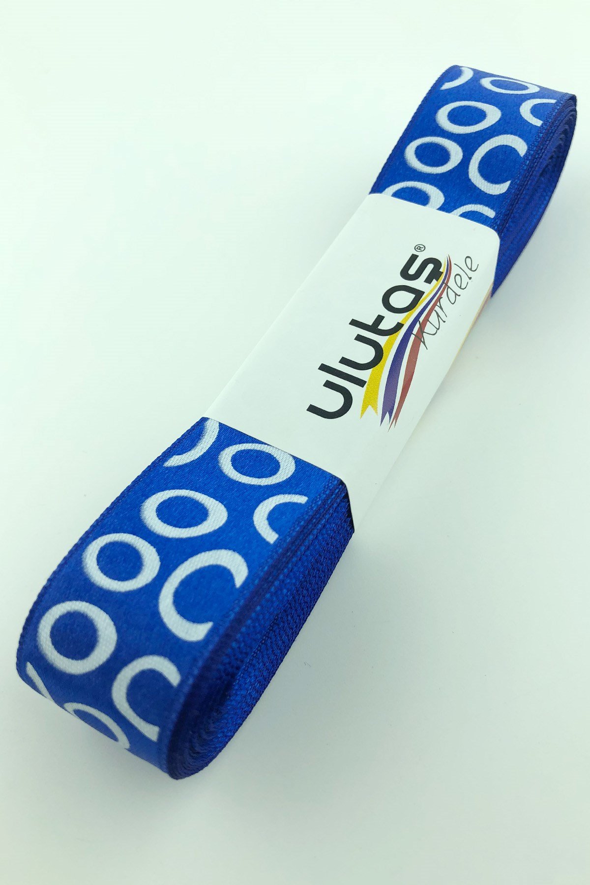 Sax Blue Oval Print Satin ribbon 2,5 cm