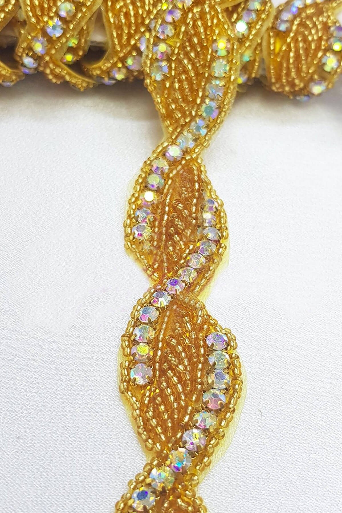 Yellow Beaded Janjan Crystal Stone Iron-On Strip