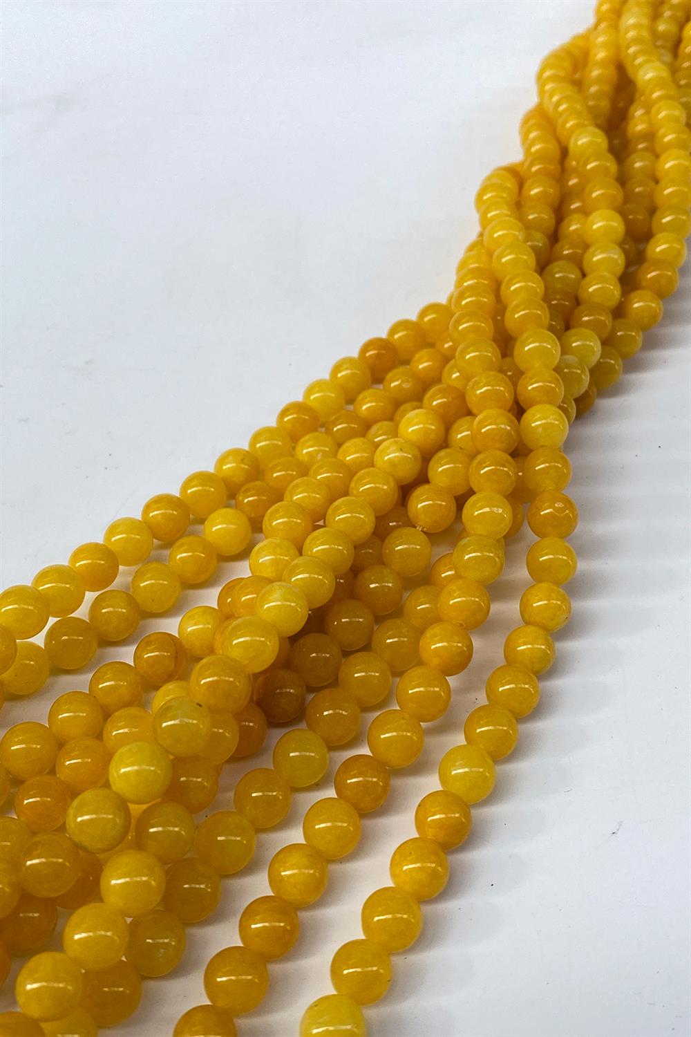 Sarı Ceyt Doğal Taş Dizi Küre Kesim 8 mm