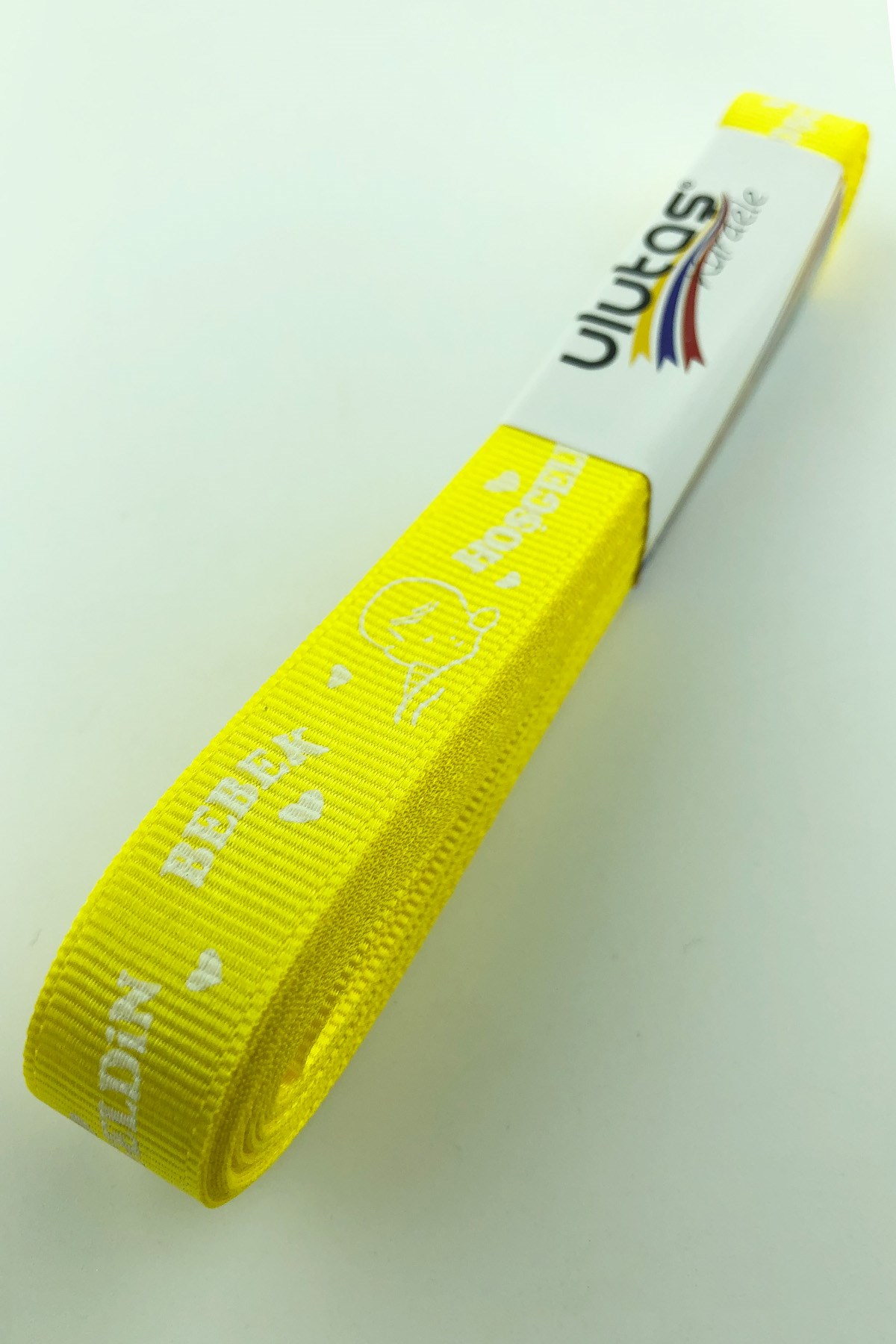 Sarı Hoşgeldin Bebeğim Baskılı Grogren Kurdele 1,5 cm