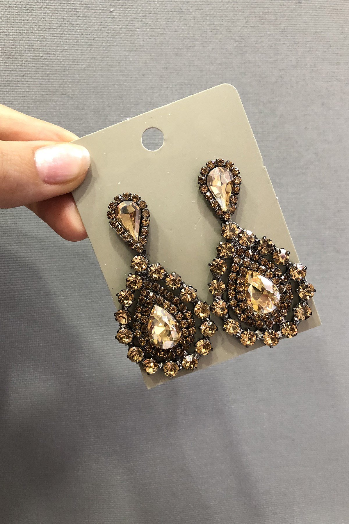 Honey Color Crystal Glass Stone Earrings