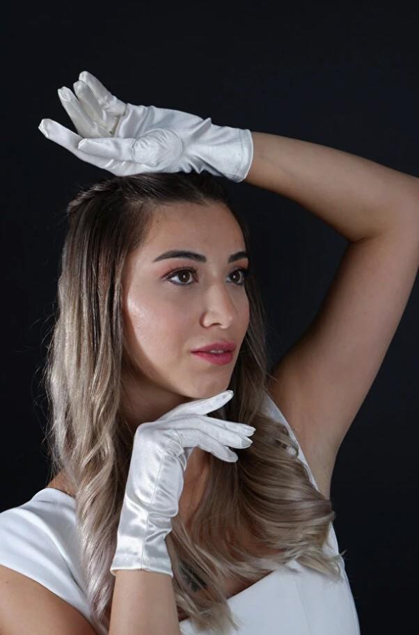 Saten Kısa Abiye Eldiven Opera 21 Cm Boy Nişan Düğün Balo Gece Elbisesi Şık Aksesuar