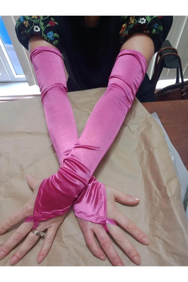 Saten Likralı Dans & Opera Eldiveni - (58 CM)