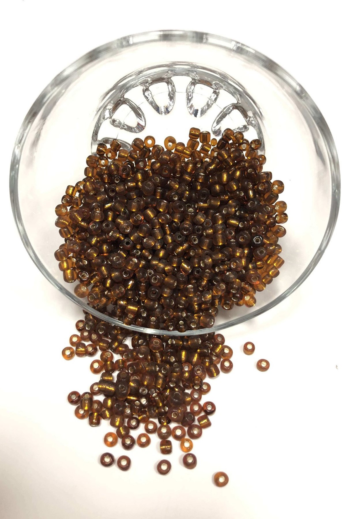 Şeffaf Kahve Kum Boncuk Orta Boy 4 mm 50 gr