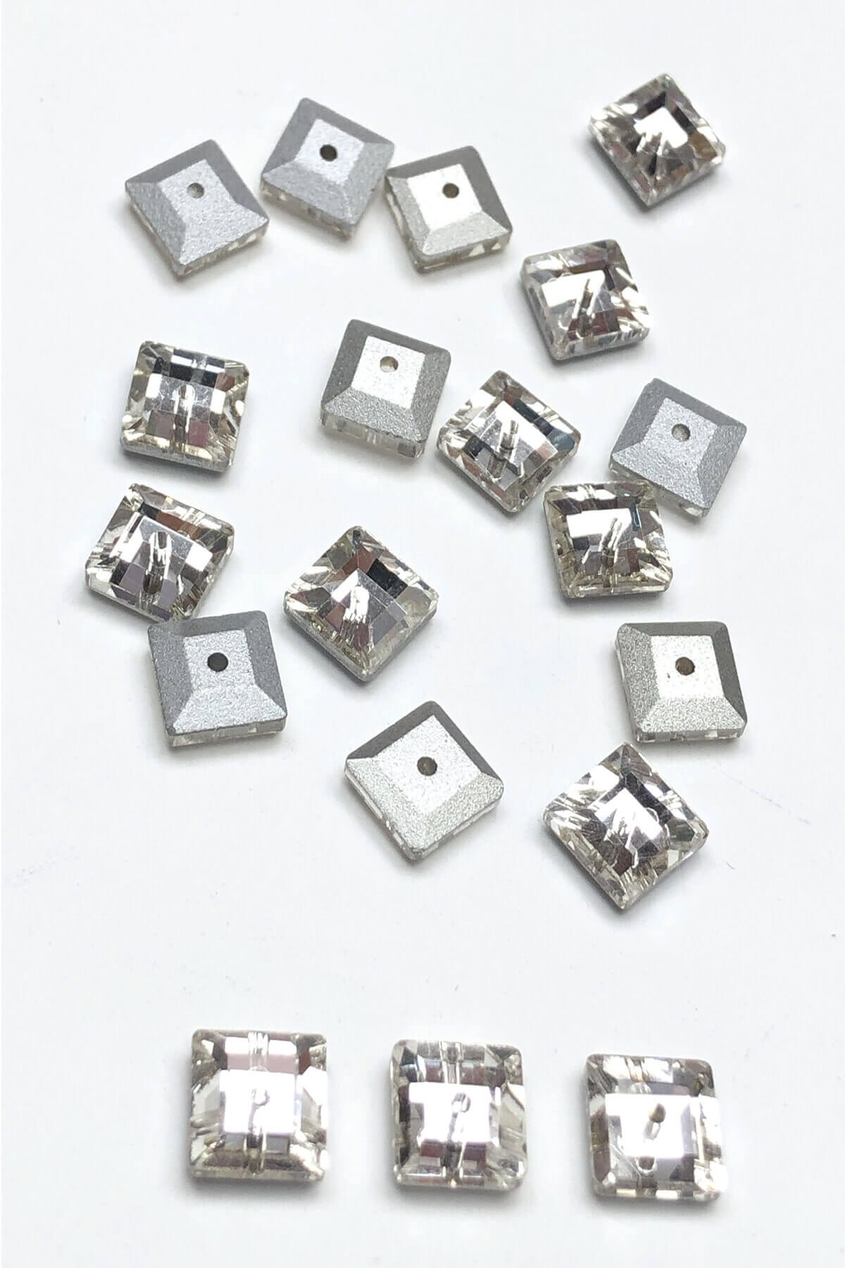 Transparent Square Round Sewn Crystal Beads 25 Pcs