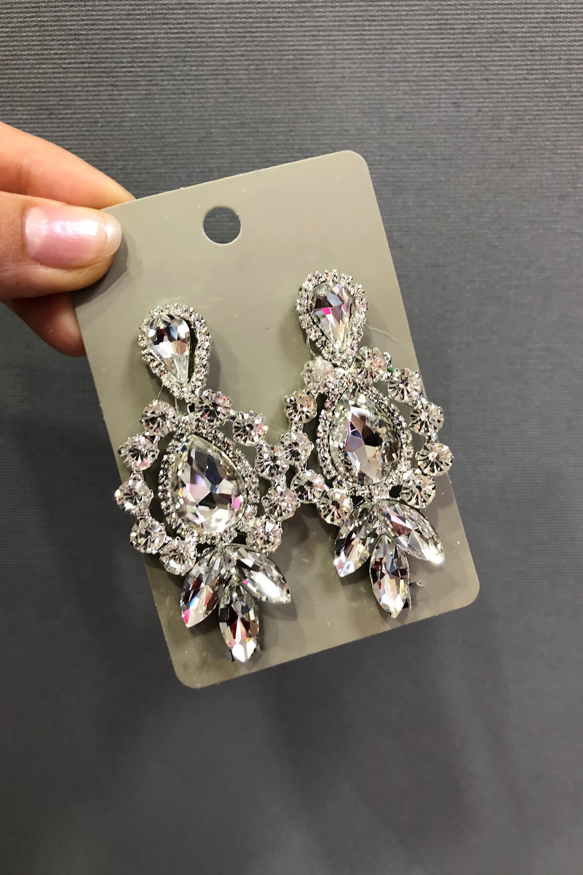 3 Stone Oval Earrings with Transparent Crystal Stone