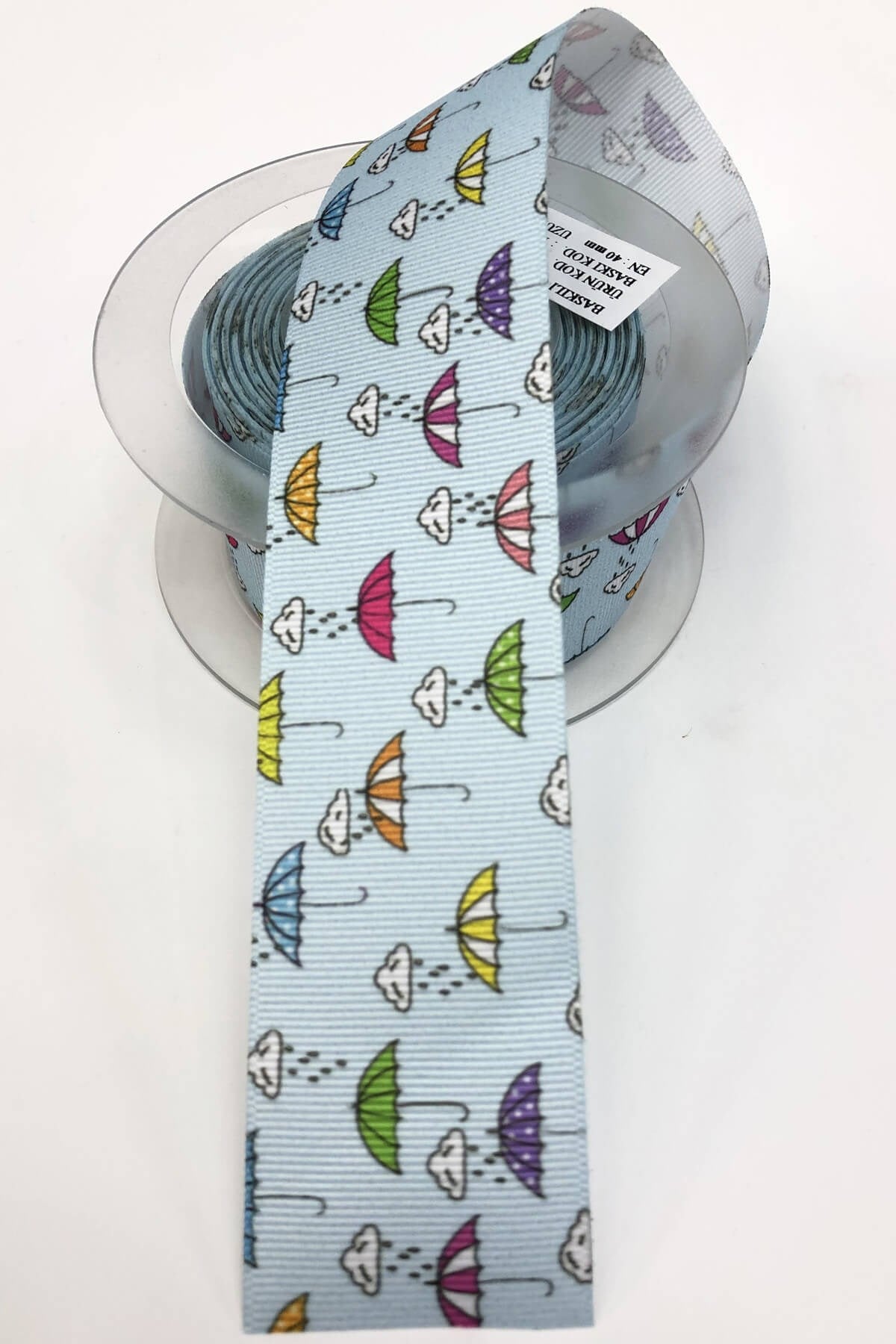 Umbrella Patterned Printed Grosgrain Ribbon