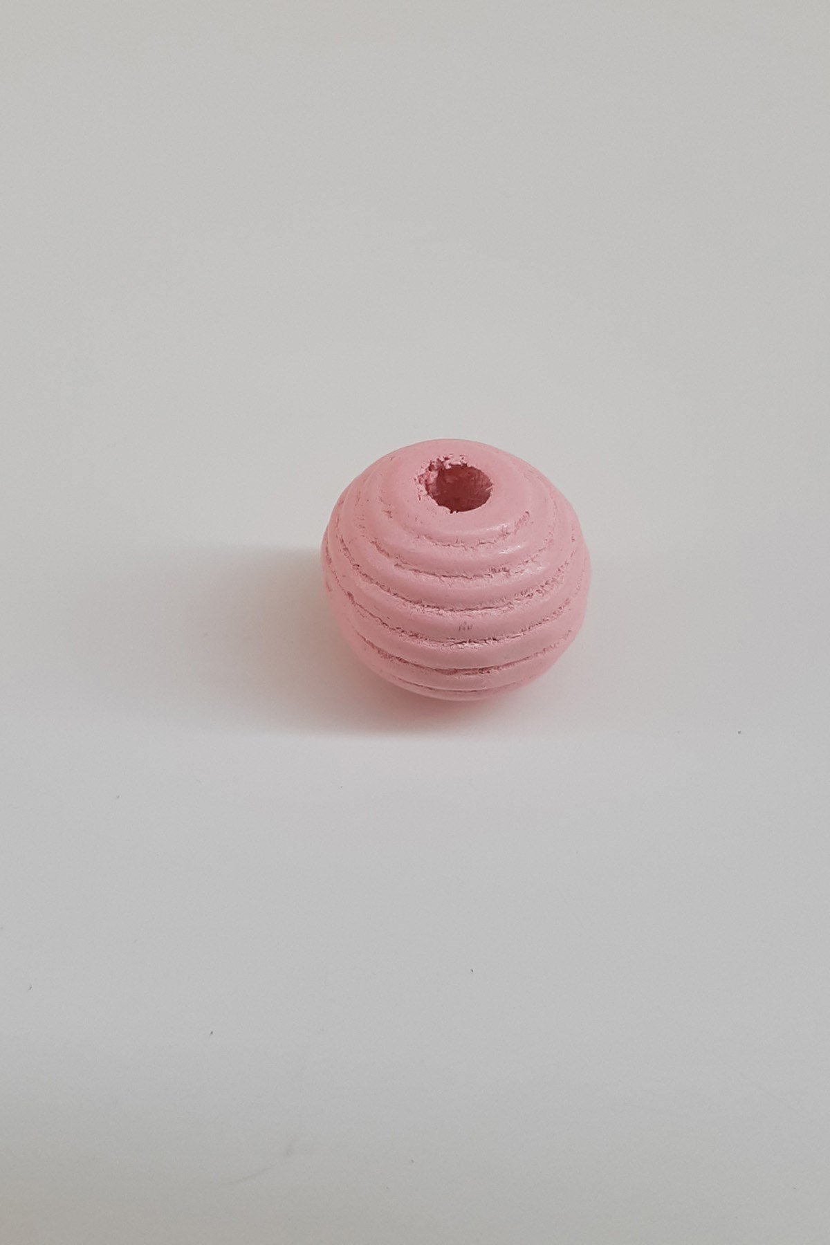 Silindir Çizgili Pembe Ahşap Boncuk