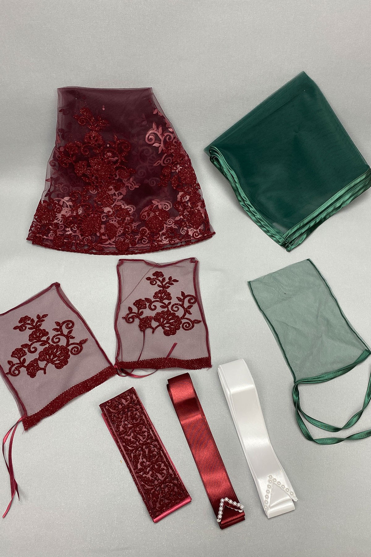 Simli Gelin Yüz Örtüsü ve Biyeli Damat Örtüsü Takı Kurdelesi