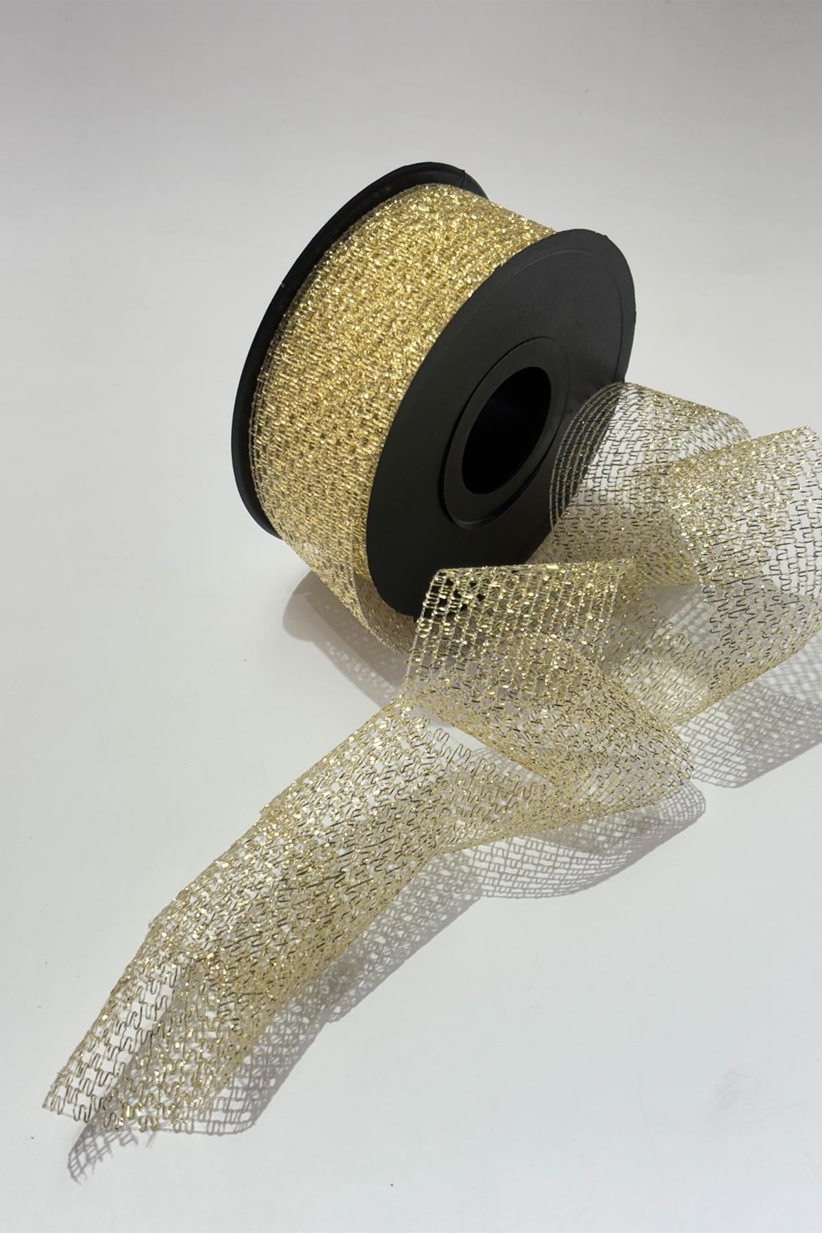 Simli Gold Şerit Kurdele Bohça Süsleme 4 cm 20 Metre