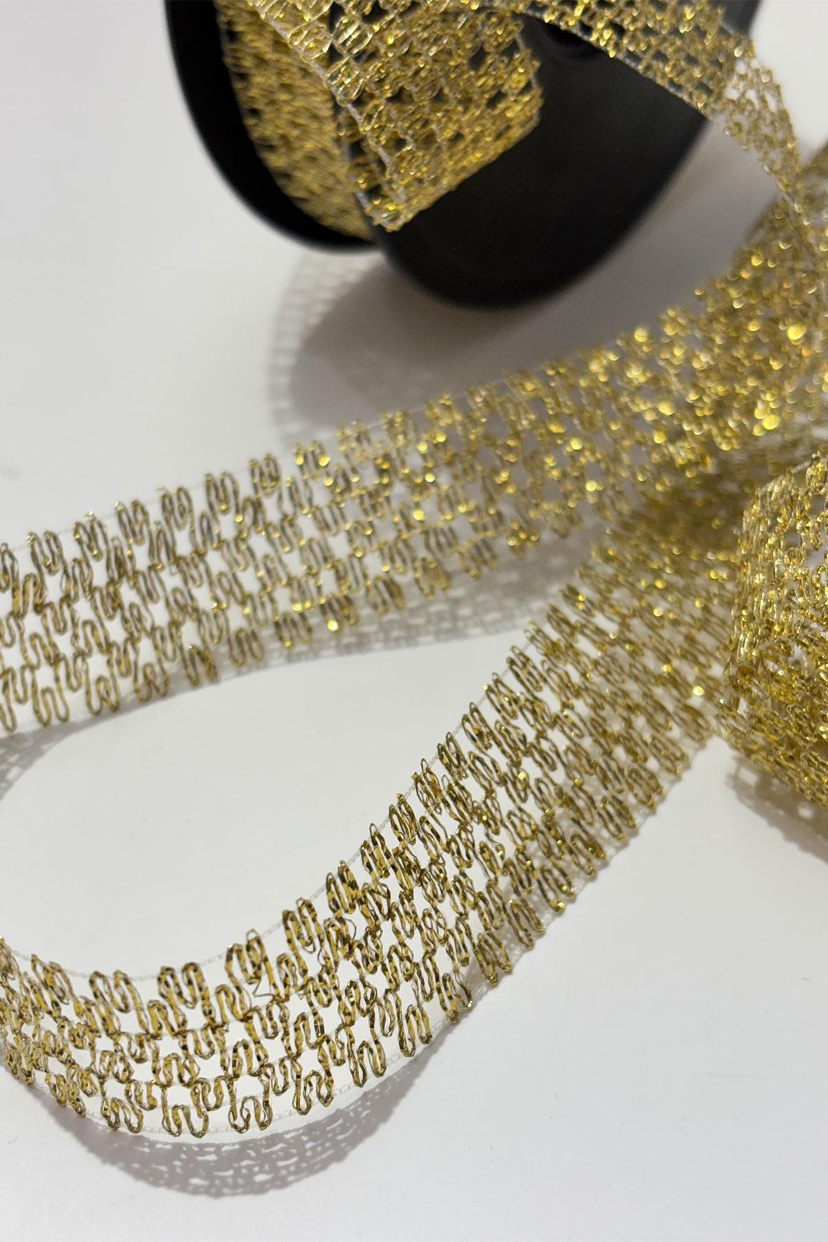 Simli Gold Şerit Kurdele Bohça Süsleme 2,5 cm 20 Metre