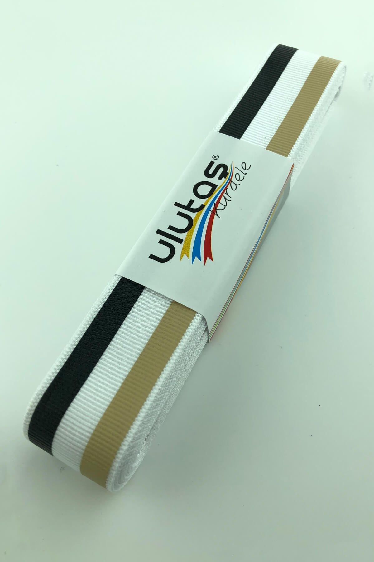 Black Beige Line Printed Grosgrain Ribbon 10 mt