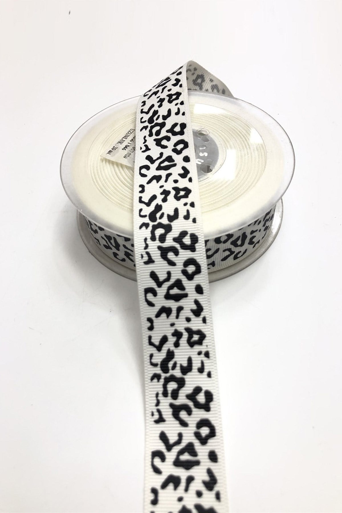 Black and White Leopard Patterned Grosgrain Ribbon 2,5 cm 1 m