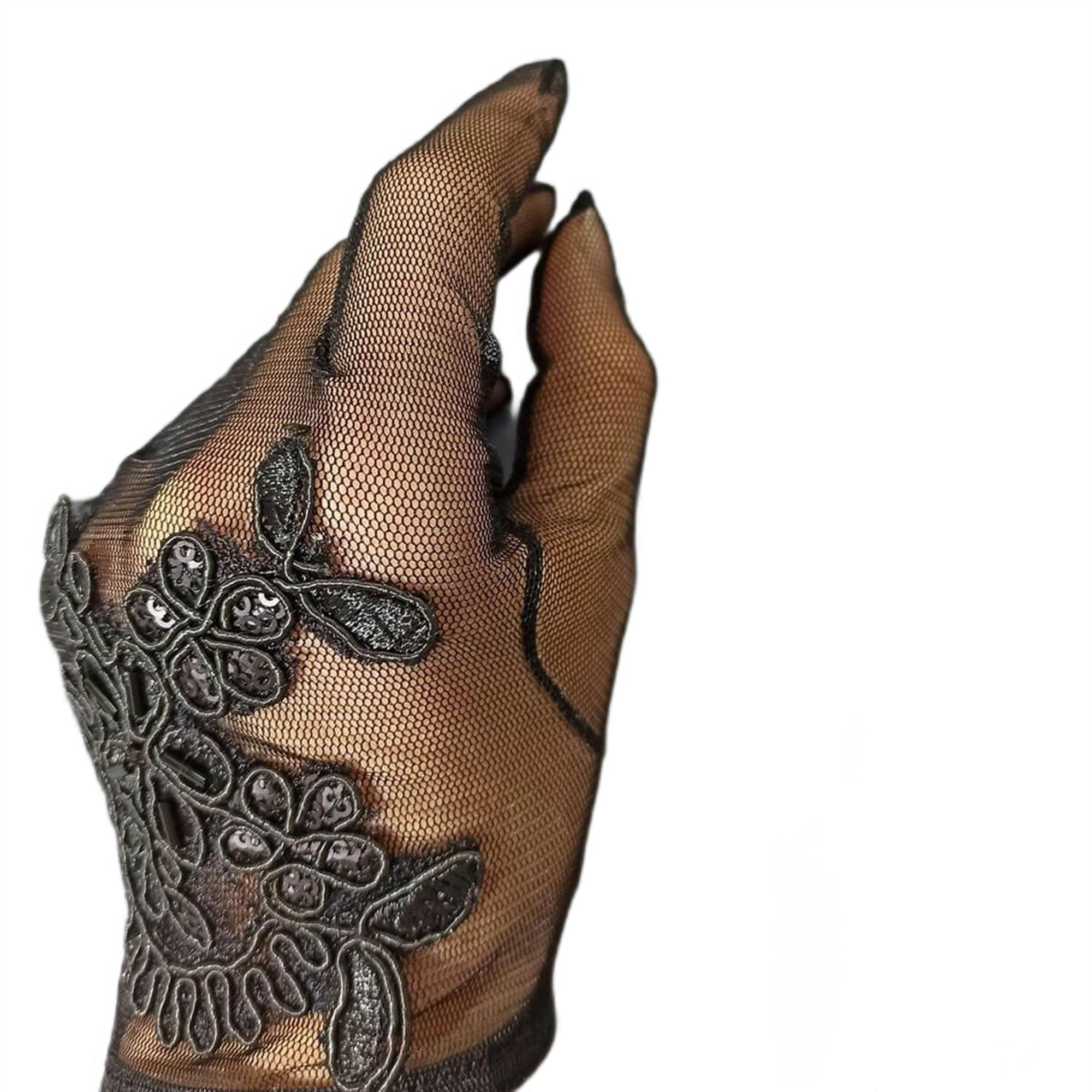 Siyah Dantel Desenli Eldiven