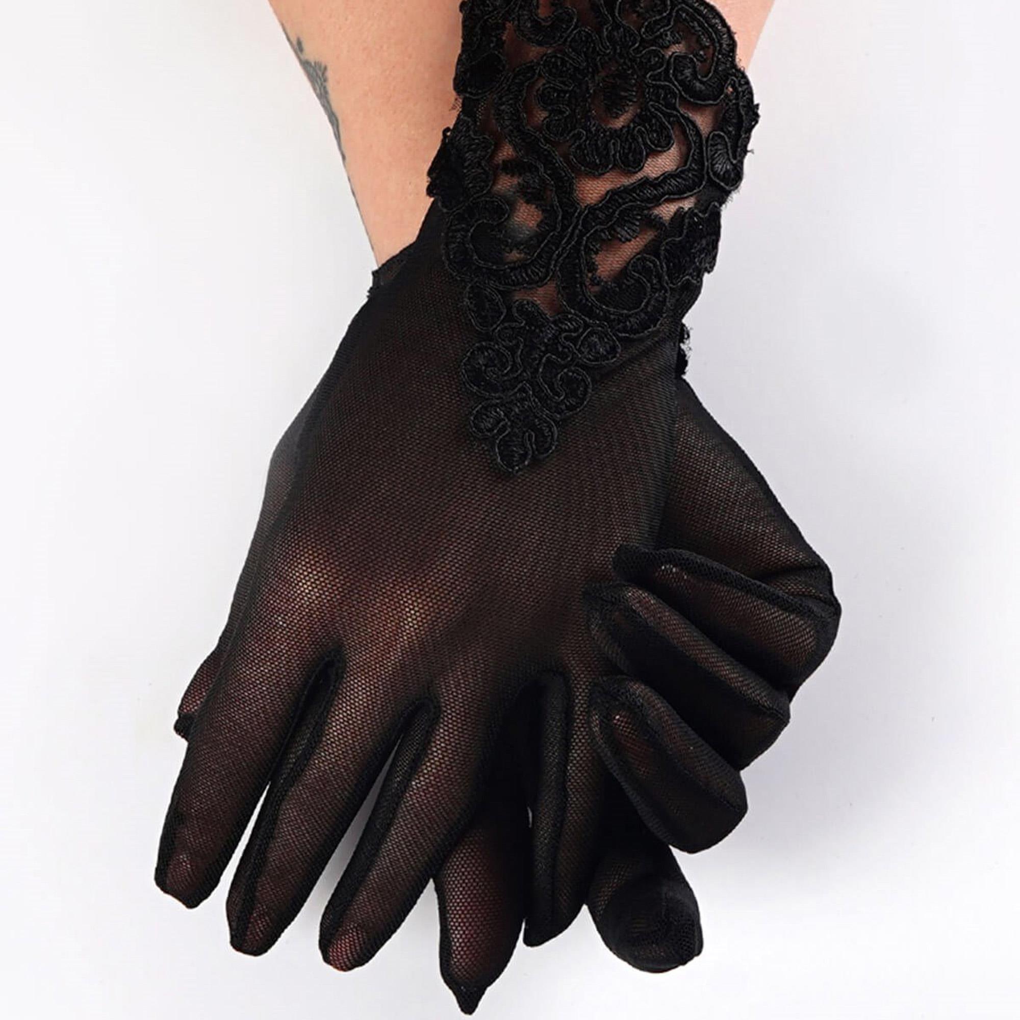 Siyah Dantel Motifli Gelin Eldiveni