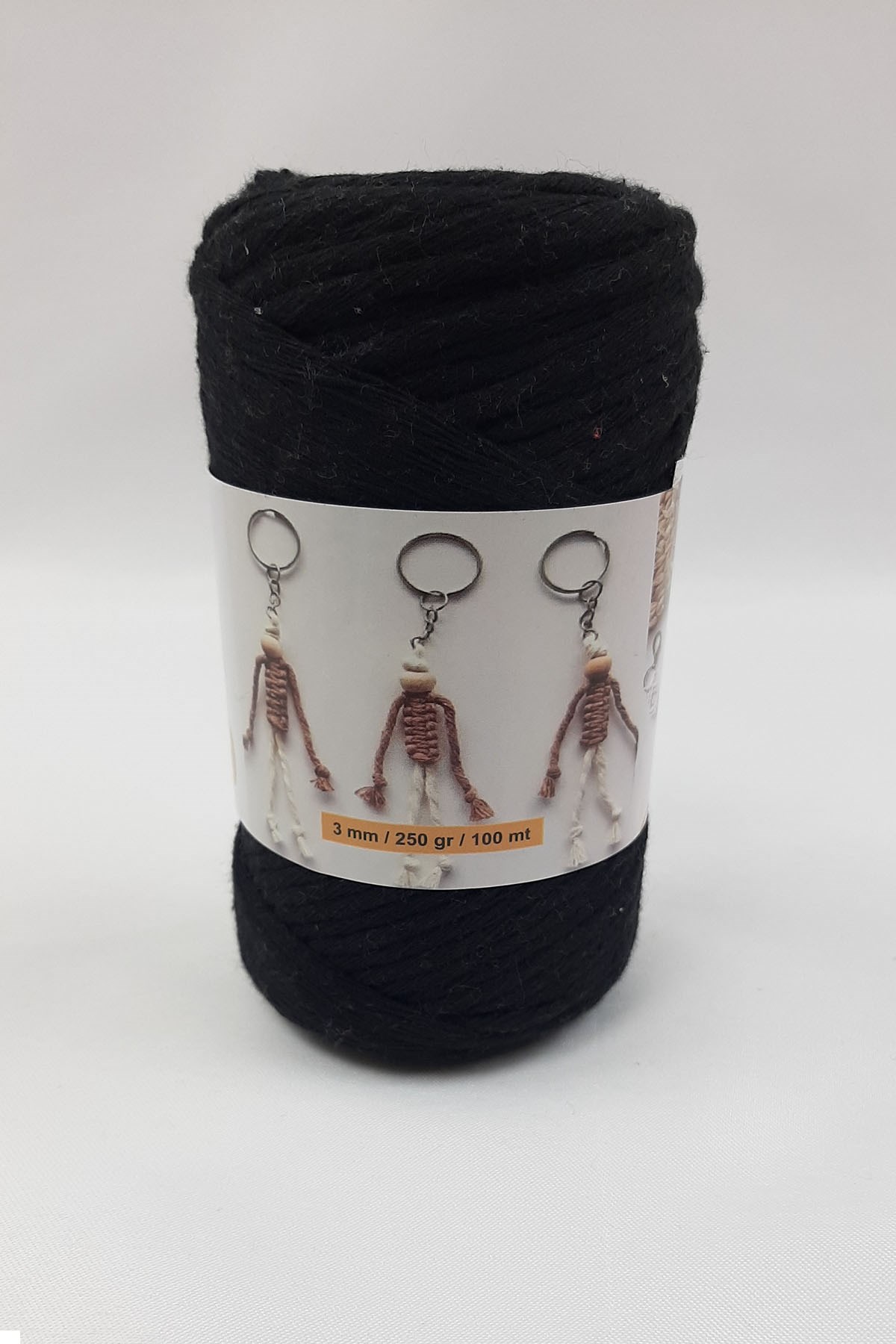 Siyah İnce Büklüm Makrome İpi 100 mt