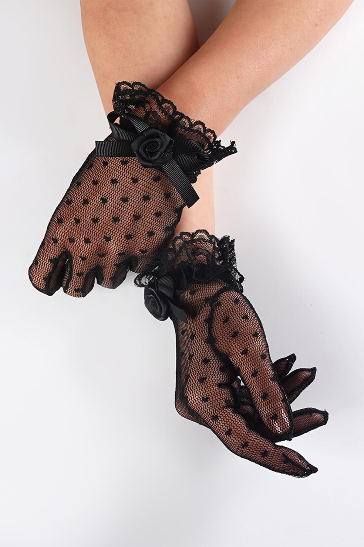 Black Polka Dot Bridal Gloves