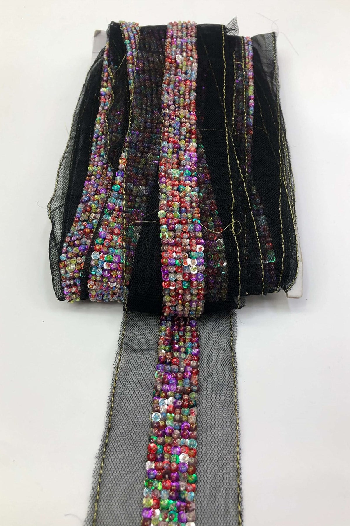 Siyah Renkli Boncuk İşlemeli Şerit 2-2,5 cm