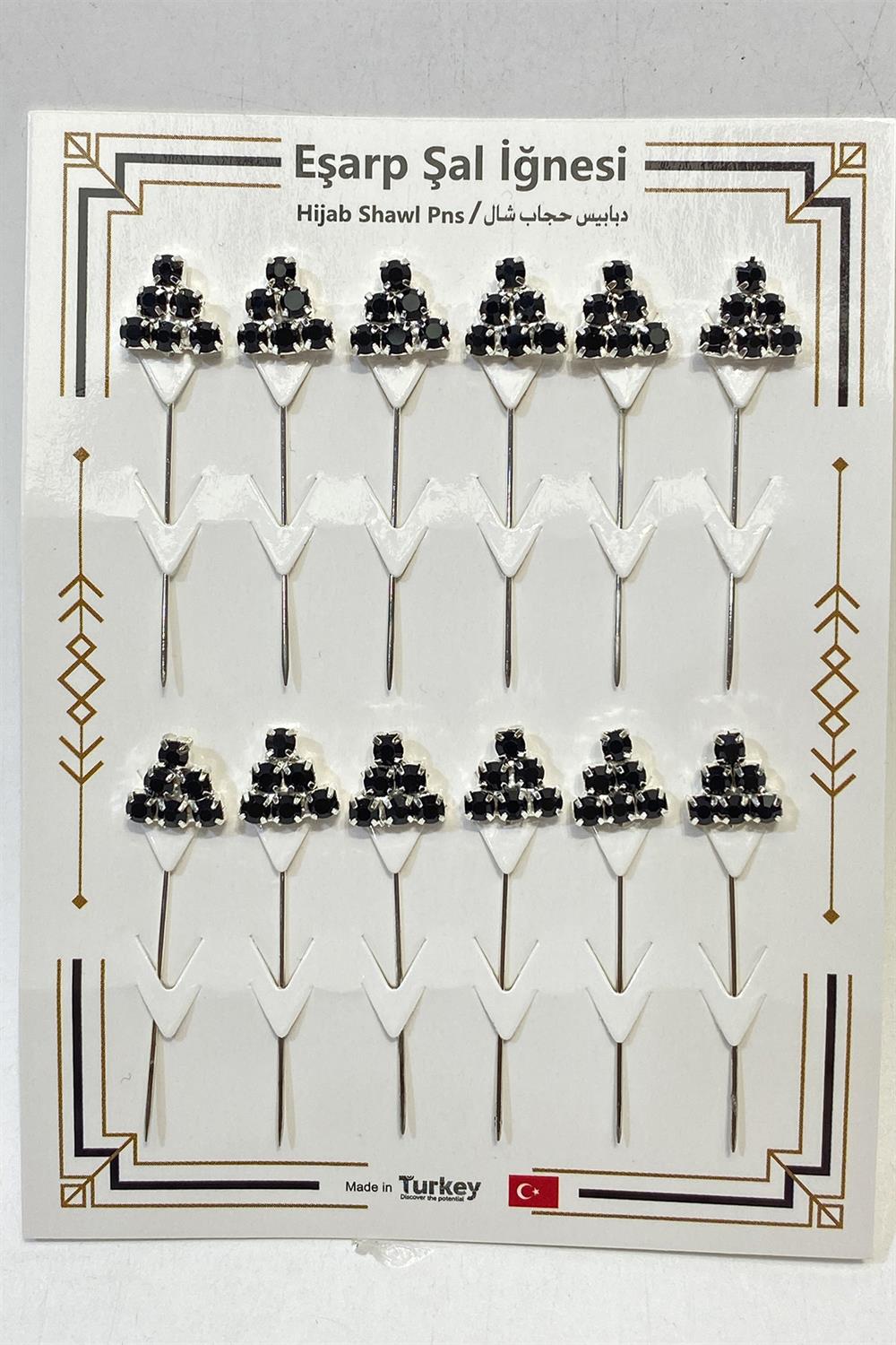 Siyah Taşlı Eşarp İğnesi Eşarp Klipsi 12 Adet