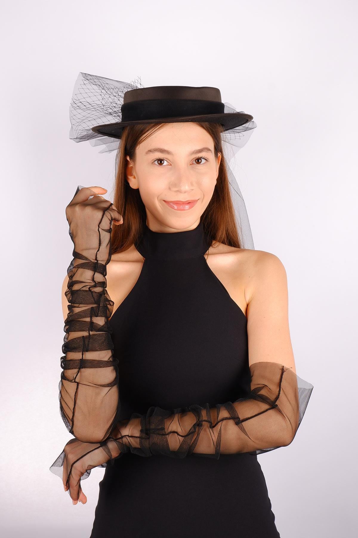 Wholesale Black Voile Wedding Hat Vera Lace Floral Bridal Accessory and Bridal Gloves