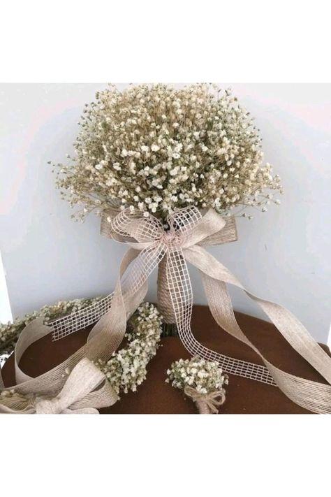 Şoklanmış Cipso Gelin Buketi Tacı Ve Damat Yaka Çiçeği