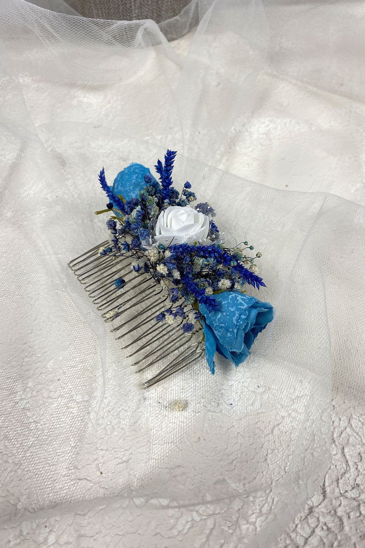 Şoklanmış Cipso Yapay Çiçekli Gelin Aksesuarı Saç Tokası