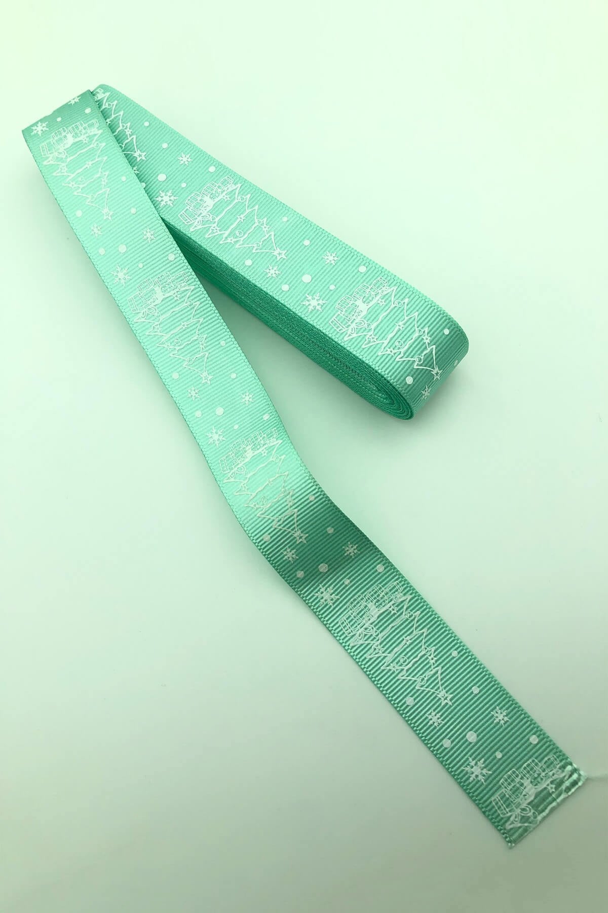 Water Green Pine Tree Patterned Christmas Ribbon 10 Mt