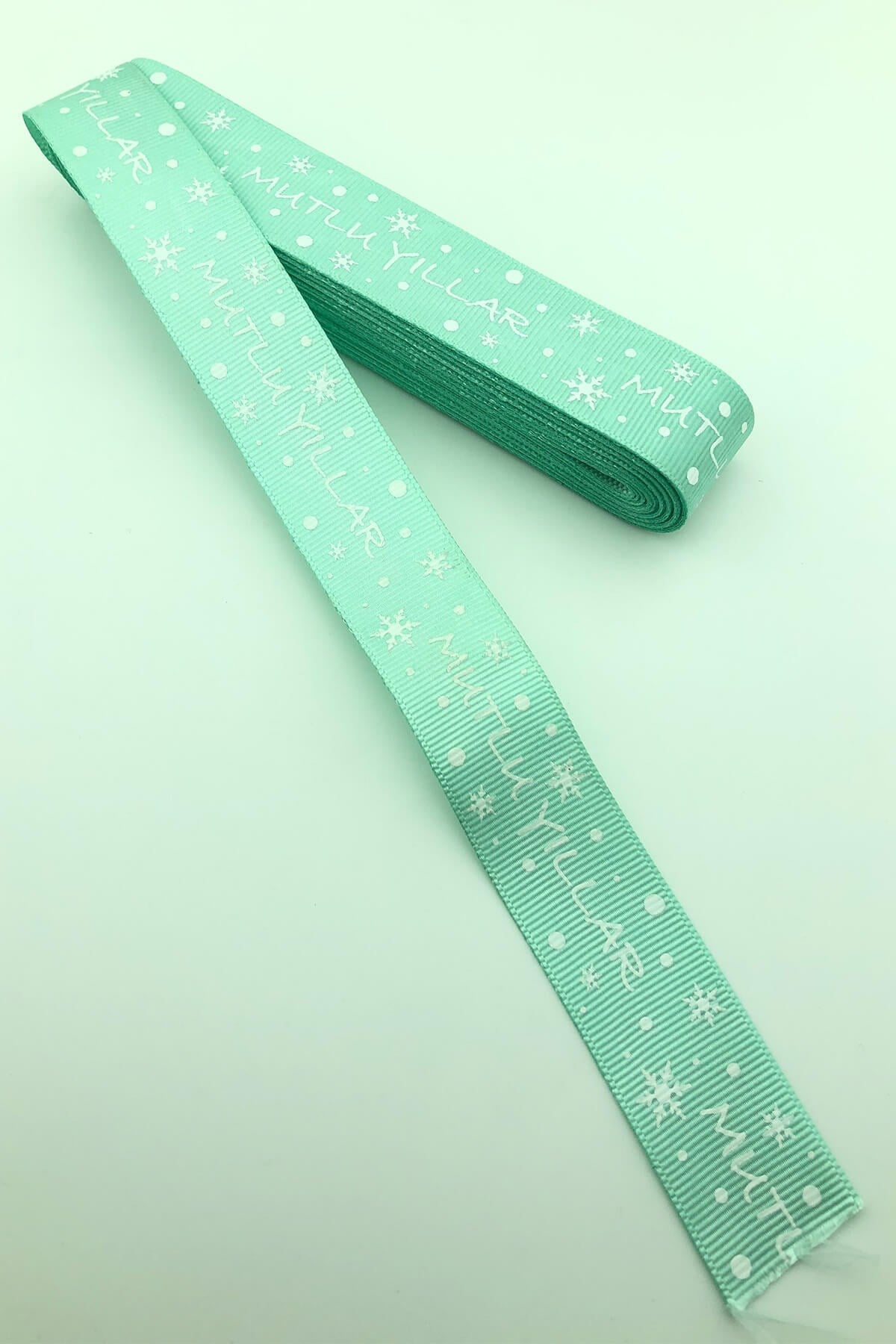 Water Green Happy New Year Written Christmas Ribbon 10 Mt