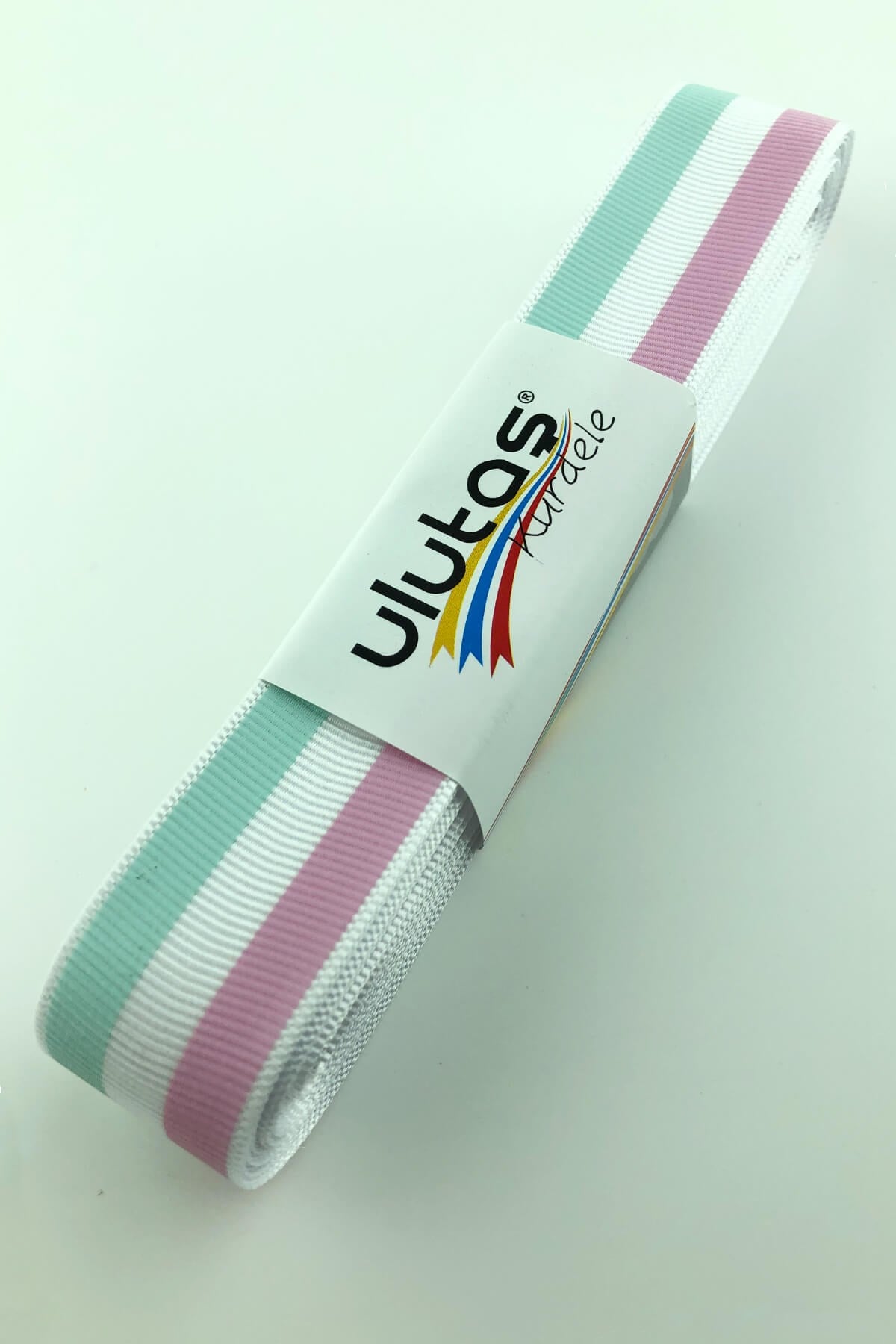 Water Green Pink Line Printed Grosgrain Ribbon 10 mt