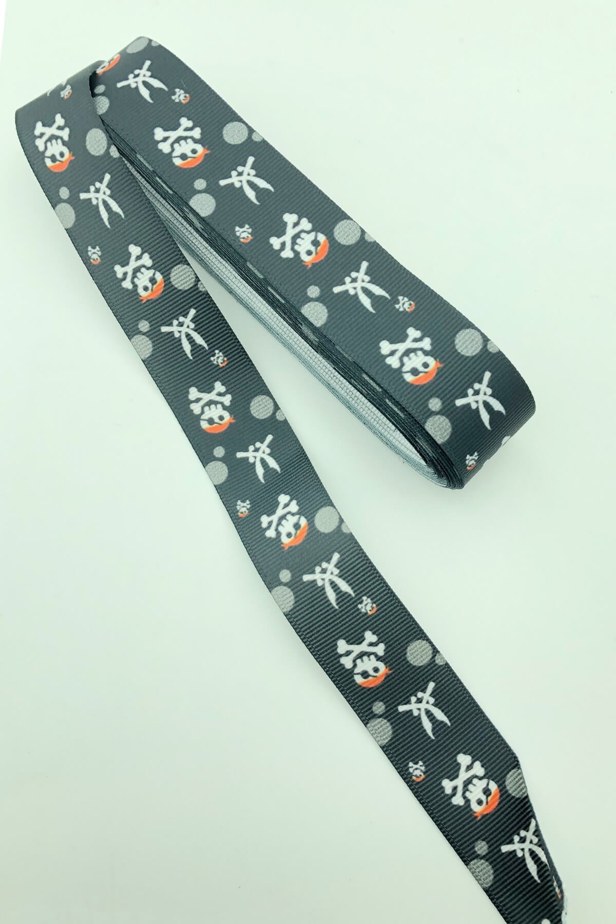 Black Pirate Themed Printed Grosgrain Ribbon 10 Mt