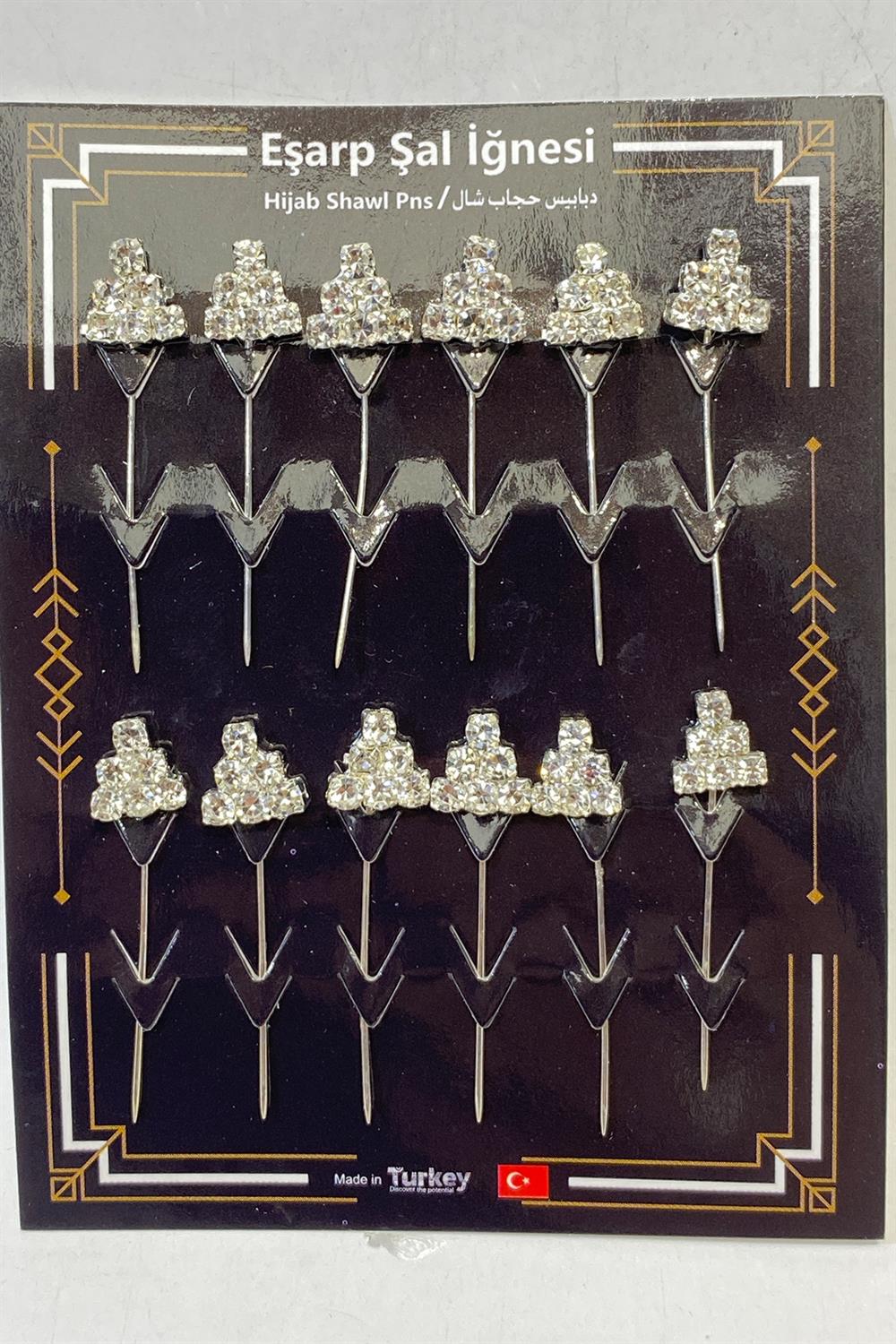 Taşlı Eşarp Klipsi 12 Adet