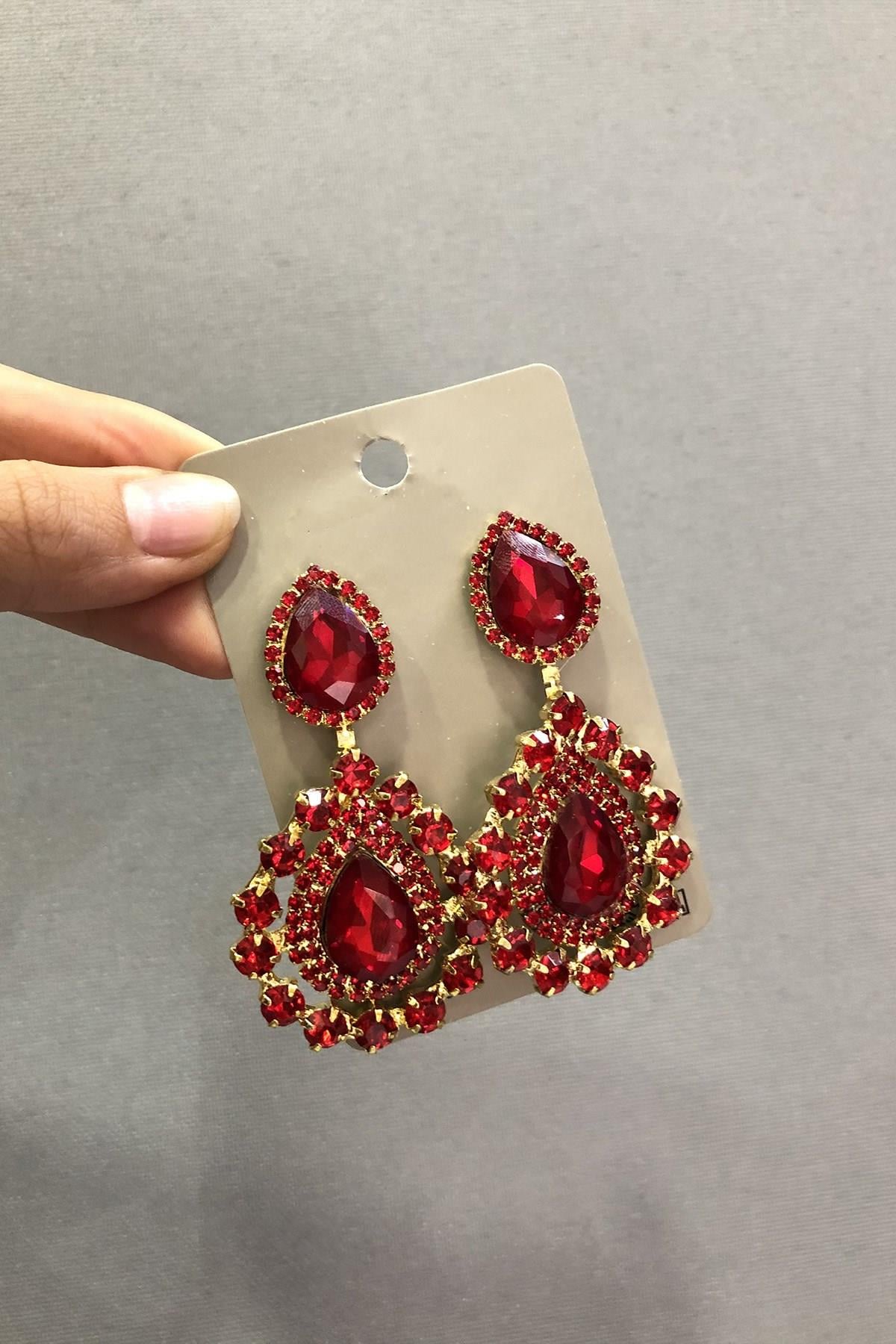 Wholesale Light Red Crystal Glass Stone Gold Earrings