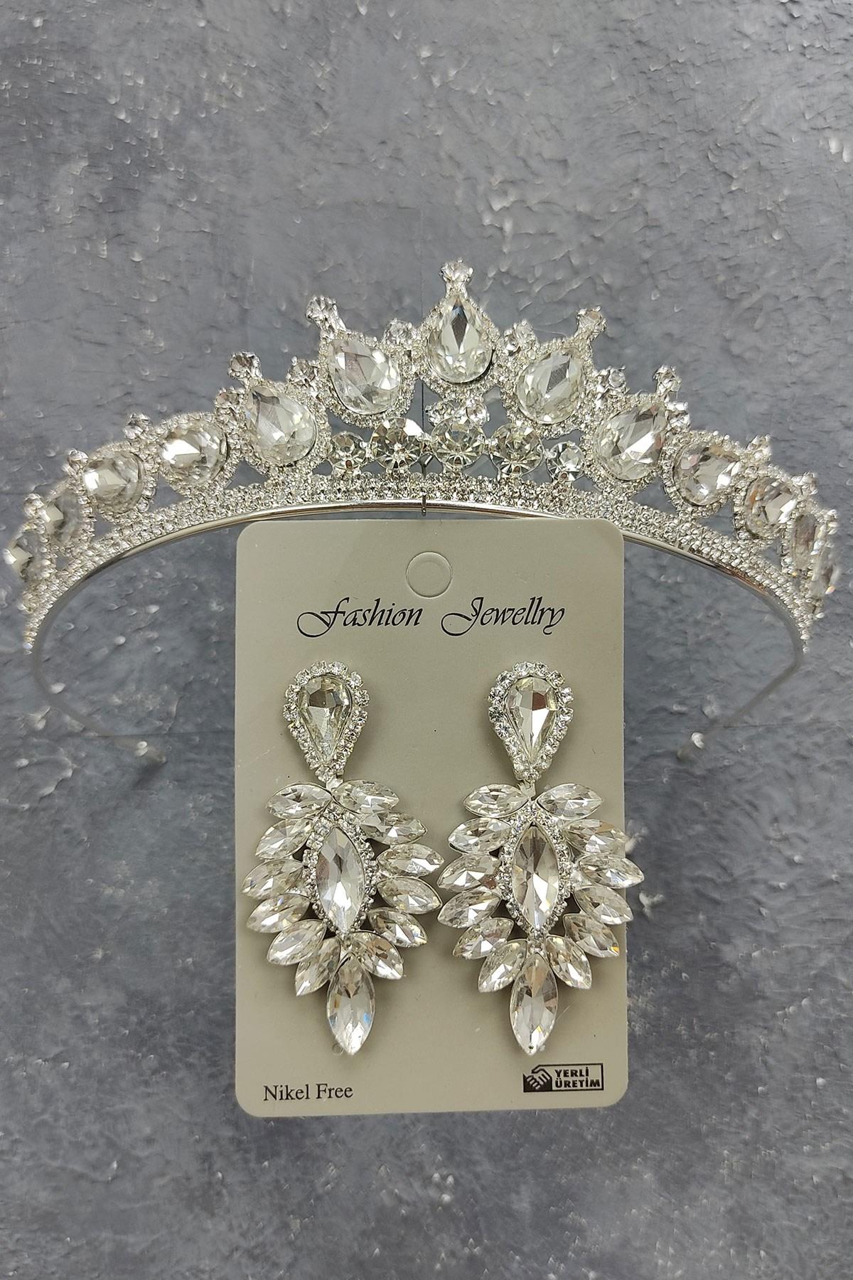 Wholesale Ade Model Bridal Crown and Drop Stone Earrings