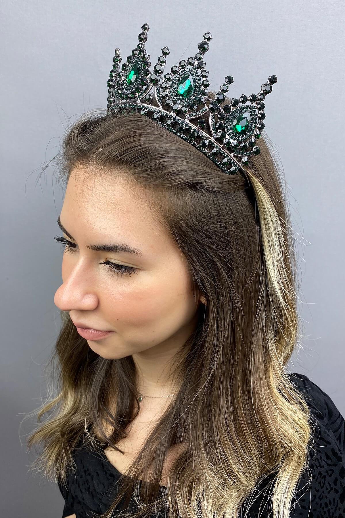 Wholesale Ahu Model Emerald Green Bridal Crown